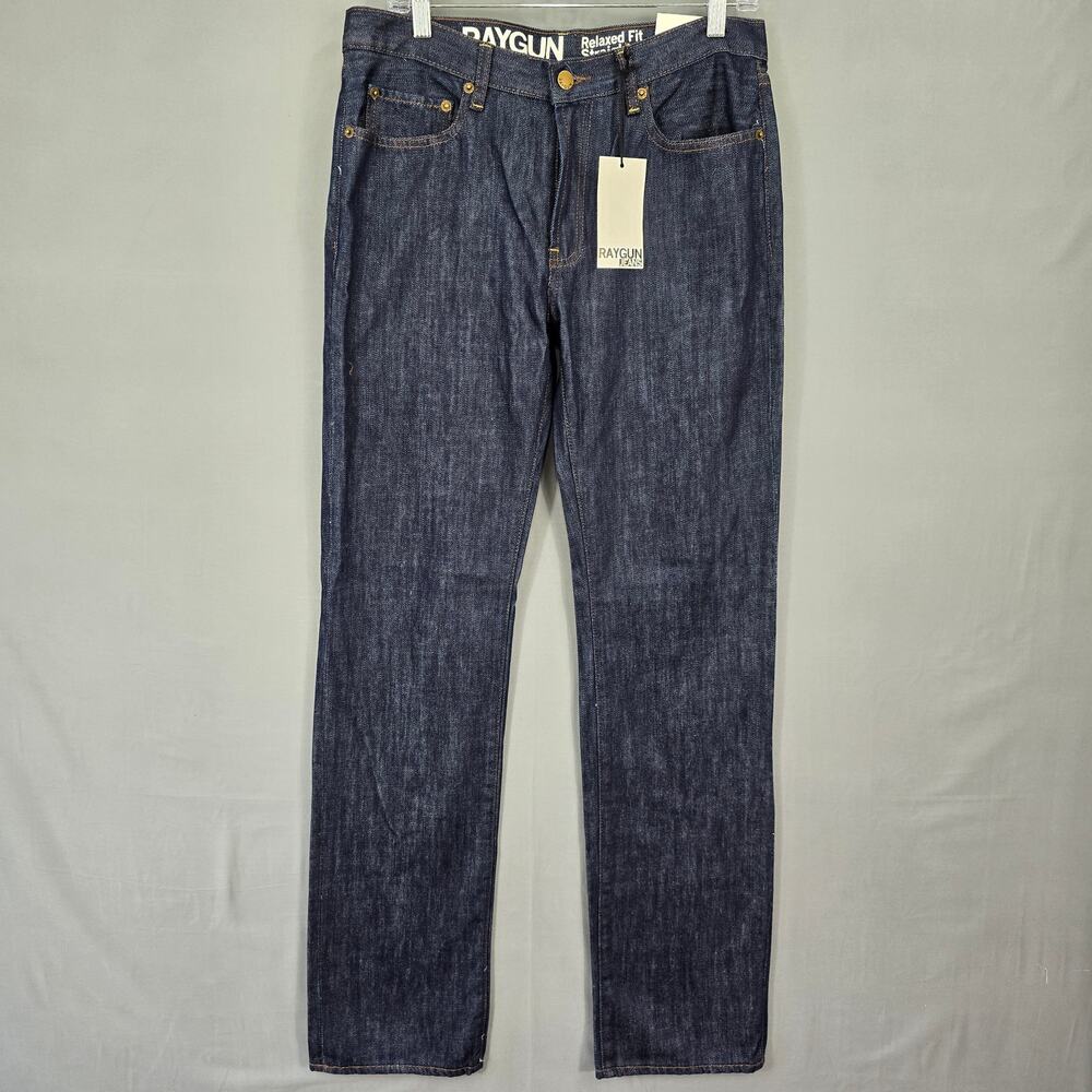 Raygun Blue Jeans NEW Men's 32W 34L Relaxed Fit Straight Leg Denim Classic Zip